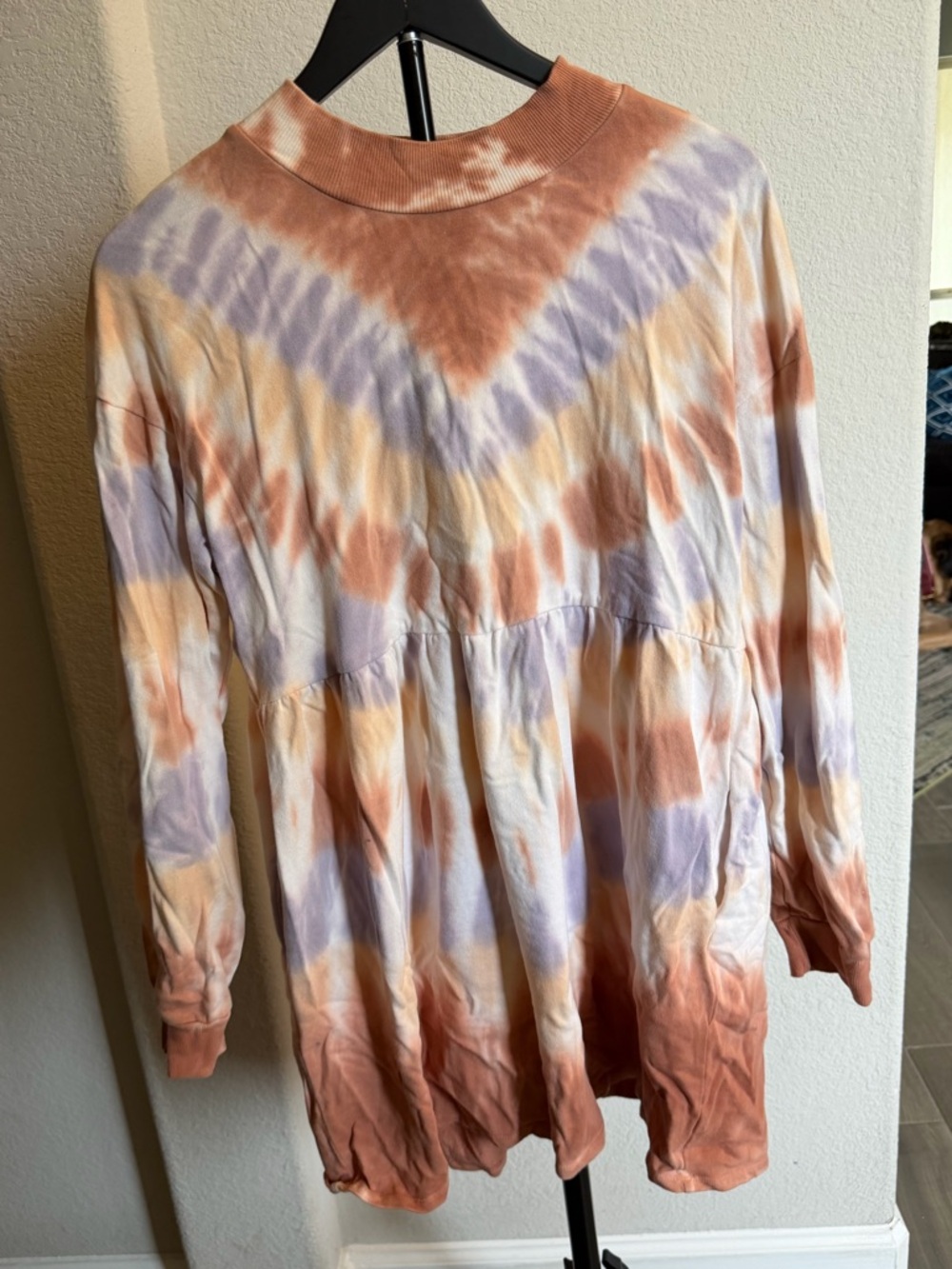 wild fable Tie-Dye Babydoll Tunic Dress in Rust, Lavender & Cream M